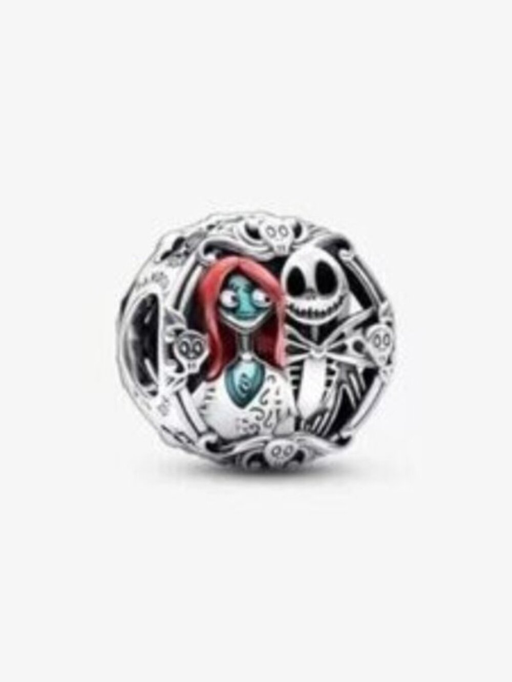 Pandora Silver Round Charm with Red Hair and Teal Accents